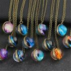 Glow in the Dark Solar System Pendant Planet Necklace Galaxy Double Sided Glass