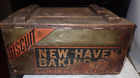 Antique Vintage Graphic Wood Crate or Box Panel Biscuits New Haven Connecticut