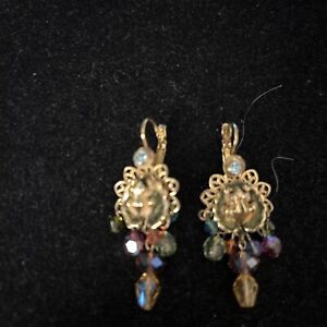 Kirks Folly Crystal Dangle Pierced Earrings Frog  Gold Tone