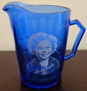 Vintage Shirley Temple Cobalt Blue 2 Cereal Bowls & Pitcher 1930s VG+