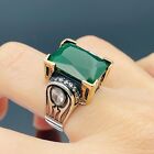 Women's Square Green Agate Gemstone Silver Ring, Authentic Handmade Ladies Ring