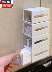 1pc Wall Mounted Storage Box, White Plastic Multifunction Swab Organizer - NEW
