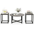 3 PCS Coffee Table Set Round Coffee Table and 2PCS Square End Tables Metal Frame