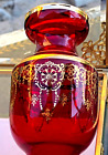 Estate Italy L NASON MURANO VENEZIA Red Hand Blown Glass Vase Gold Painted Decor