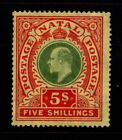 NATAL 1908-09 5s GREEN & RED ON YELLOW, SG 169, FRESH MINT, CAT. £35
