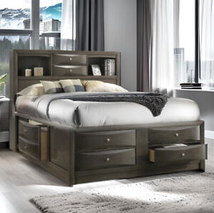 NEW SLEEK Gray 8-Drawer Storage Queen King Platform Bed Modern Furniture Set
