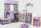 Purple Green Floral Birds 10pc Crib Bedding Baby Nursery Comforter Mobile Diaper