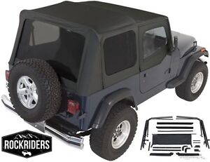 Complete Soft Top with Hardware Kit Black 1987-1995 Wrangler with Half Doors YJ (For: Jeep Wrangler)