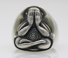 Phra Pidta Sterling Silver Talisman Thai Buddha Ring Size 8 - 20.1 Grams