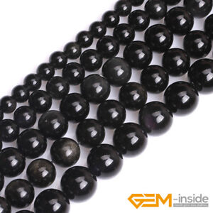 Natural Black Obsidian Rose Quartz Blue Amazonite Gemstone Round Loose Beads 15