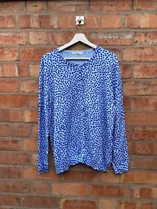 Woolovers Womens Printed Blue Spot Cardigan Cotton Cashmere Blend Size XL