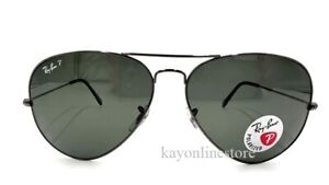 Ray Ban Aviator Black Classic Polarized Green Sunglasses RB3025 004/58 62 mm New