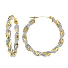 14K Real Solid Gold Two-tone Gold Twisted Rope Round Chunky Creole Hoop Earrings