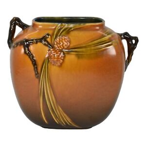 New ListingRoseville Pine Cone Brown 1936 Vintage Art Pottery Pillow Ceramic Vase 114-8
