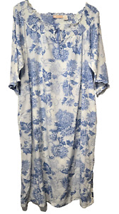 La Cera Nightgown XL Blue/White Floral Ruffles Granny Romantic Boho Cotton Midi