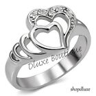 Women's Girls Stainless Steel Double Heart AAA CZ Promise Fashion Ring Size 5-10