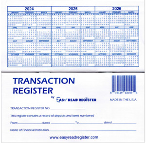 20 Pack Checkbook Transaction Registers 2024-2025-2026 Calendars Check Book Bank