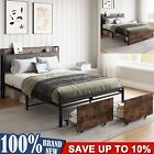 New ListingBed Frame, Storage Headboard with Charging Station and Storage Drawers,Vintage