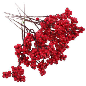 10PCS DIY berry branch ornament Christmas Flower Red Berry Stems