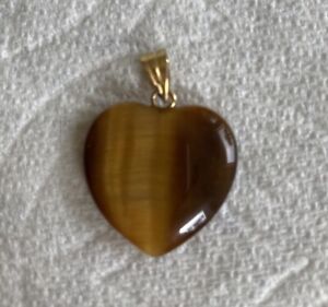 Tiger's Eye Heart Pendant Yellow Gold Plated 19mm Long X 19mm Wide