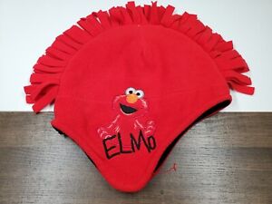 Elmo Mohawk Fleece Beanie Red Ear Flap Hat One Size Watch Cap Sesame Street