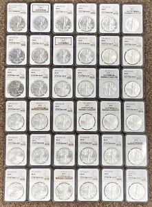 1986-2021 American Silver Eagles Complete (Type 1) 36-Coin Set Graded NGC MS69
