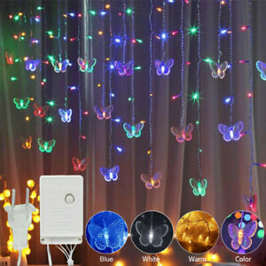 Butterfly 96 LED Fairy String Curtain Lights Christmas Party Wedding Decor Lamps