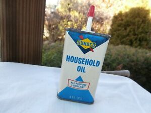 Vintage SUNOCO 4 oz. Household Oil Handy Oiler Advertising Tin Can - NOS, Full