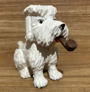 West Germany Wooden Carved Wood Dog Pipe Smoking Scottish Terrier Figurine 4”