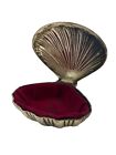 Vintage Clam Shell Silver Plate Trinket Jewelry Box Red Velvet lining Nautical