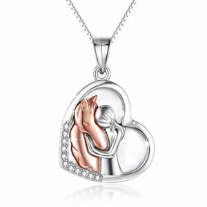Women Dainty Rose Gold Horse With Mother Of Pearl Silver Heart Pendant Necklace