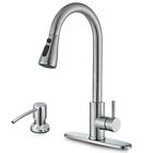 Brushed Nickel Pull Down Kitchen Faucet Sink Mixer Faucet with soap dispenser