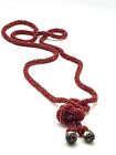 Antique Art Deco Flapper Venetian Red Murano Micro Beads Lariat Necklace 55”