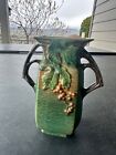Roseville Bushberry #33-8 Vase GREEN RUSSET 1941 Vintage Ceramic Art Pottery #2M