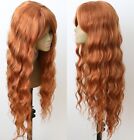 Layered Long Curly Wavy Dress Up Wig With Bangs Soft Heat Resistant Orange