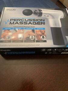 Fine Life Percussion Massager 6 Speed Rechargeable with 4 Attachments Silver.