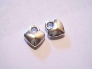 10 Heart Charms Antiqued Silver Miniature Heart Charms BULK Charms Lot