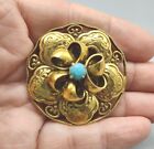 Vintage Gold Tone Turquoise Glass Cabochon Ribbon Dragon Brooch Pin, M27