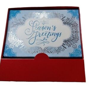 Seasons Greetings Holiday Cards Blue White Embossed Box 18 Peace Christmas
