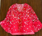 Elie Tahari Jillianna Bell Sleeve Pansy Floral 100% Silk Top Red Size Small