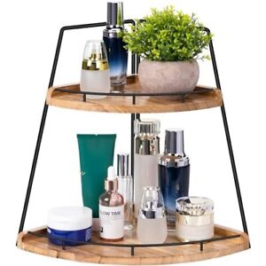 Corner Bathroom Counter Organizer - 2-Tier Wood Countertop Vanity Shelf for