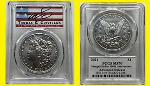 2021 P Morgan  Silver Dollar PCGS MS 70 ADVANCE RELEASES FLAG CLEVELAND SIGN