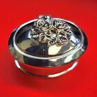 Vintage Silver Plated Roses Hinged Cover Trinket Jewelry Box Red Velvet Lining