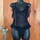 Vintage Jc Penney Teddy Lingerie Sexy Black Lace Sz Medium FLAWS SEE PIC
