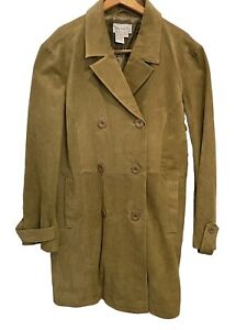 Live a Little leather jacket Olive Green Suede size XL lined Long trench Coat