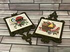 Vintage Enesco Hand Painted Set Of 2 Cast Iron And Tile Trivets/ Wall Art