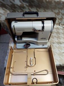 Vintage Elna Supermatic Blue White 722010 Portable Sewing Machine in Case Tested
