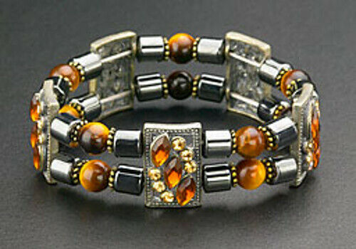 Magnetic Healing Bracelet Hematite Beads Tiger Eye & Crystals Stretch For Women