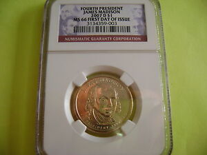 2007-D JAMES MADISON NGC MS 66 FIRST DAY ISSUE BUSINESS STRIKE DOLLAR COIN