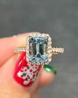 Solid 14K Rose Gold Emerald 2.49Ct Natural Aquamarine & Diamond Engagement Rings